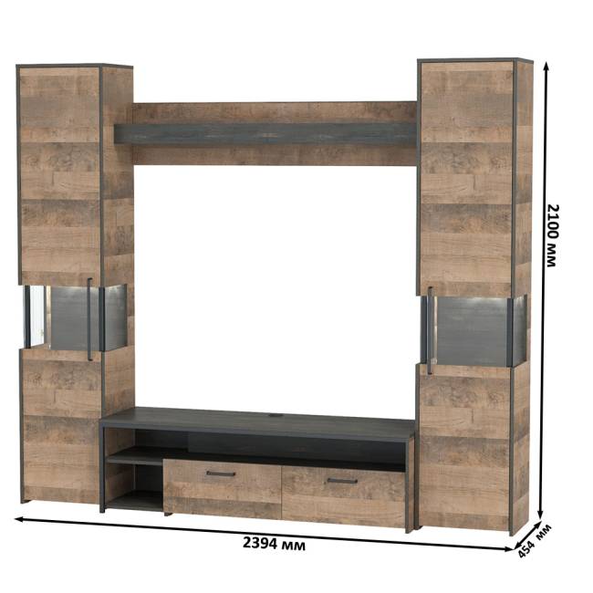 Индустриальная гостиная в стиле лофт с подсветкой Трувор № 17 цвет дуб гранж песочный/интра Индустриальная гостиная в стиле лофт с подсветкой Трувор № 17 цвет дуб гранж песочный/интра