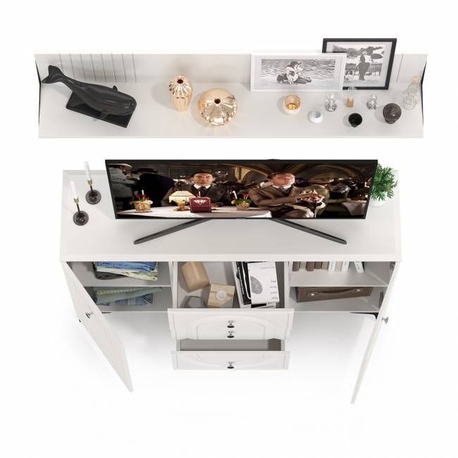 Комод-ТВ-тумба Валенсия 13.309 с навесной полкой цвет белый шагрень