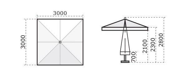 Зонт профессиональный 3х3 м Napoli Standard антрацит, черный 3000х3000 мм