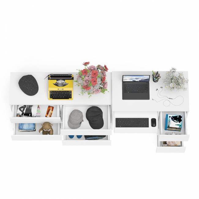 Комод Мори МК-1200 6 ящиков и компьютерный стол МС-6 три ящика справа цвет белый Комод Мори МК-1200 6 ящиков и компьютерный стол МС-6 три ящика справа цвет белый