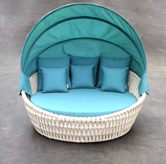 Лаунж-диван плетеный Samui бежевый, белый, бирюзовый 1700х1800х800 мм