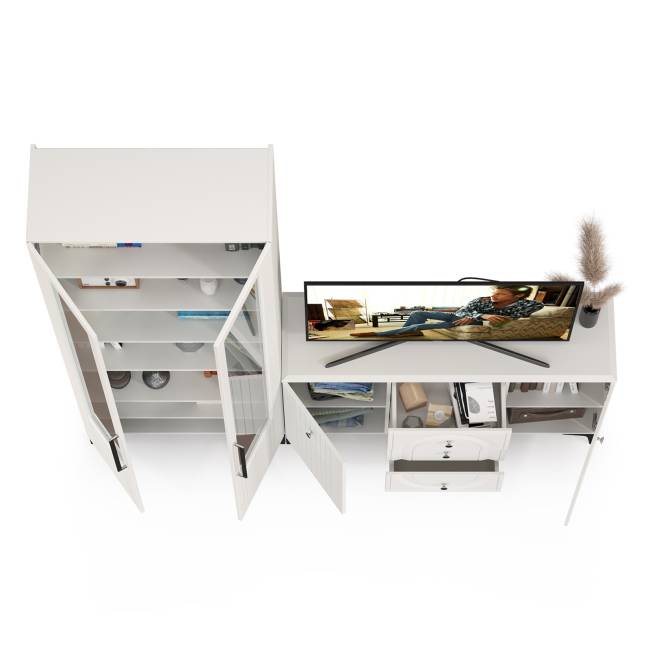 Комод с сервантом Валенсия цвет белый шагрень