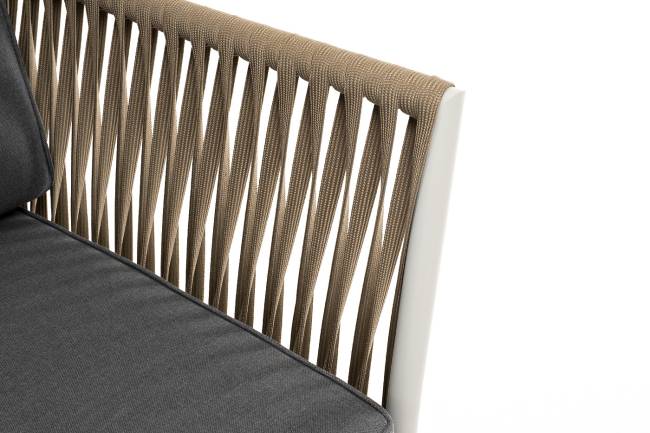 "Касабланка" диван 2-местный плетеный из роупа, каркас алюминий светло-серый (RAL7035) муар, роуп серо-коричневый 23мм, ткань серая 017