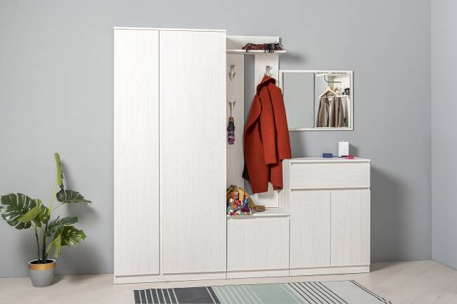 Шкаф комбинированный и обувница с вешалкой для верхней одежды Ника цвет ясень анкор светлый