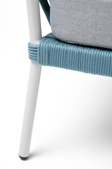 "Диего" кресло плетеное из роупа, каркас алюминий светло-серый (RAL7035) муар, роуп бирюзовый круглый, ткань светло-серая "Диего" кресло плетеное из роупа, каркас алюминий светло-серый (RAL7035) муар, роуп бирюзовый круглый, ткань светло-серая