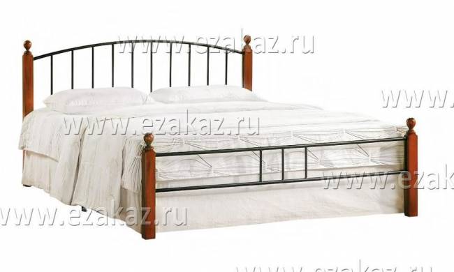 Кровать AT-915 дерево гевея/металл, 160*200 см (Queen bed), красный дуб/черный дуб темный