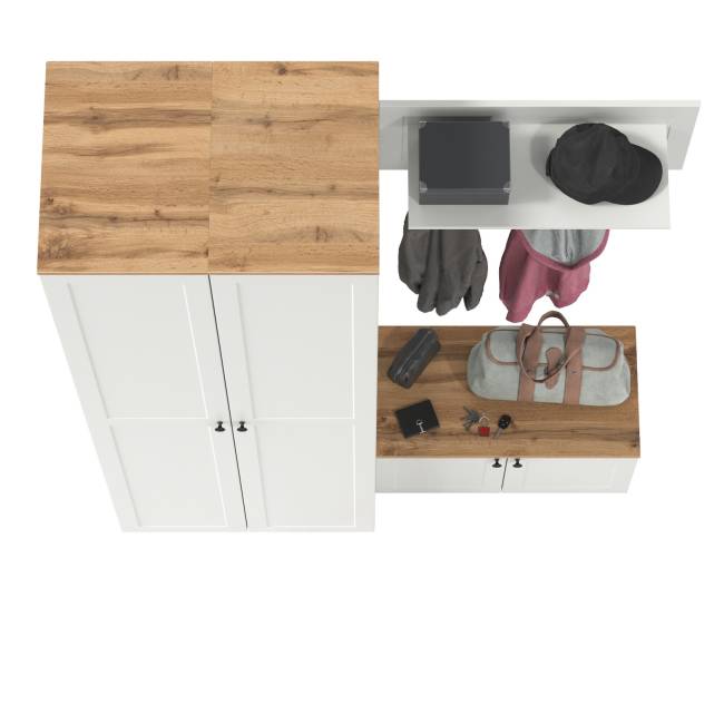 Два пенала в прихожую и тумба с вешалкой Остин цвет белый шагрень/дуб крафт золотой