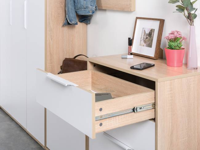 Тумба для обуви широкая Куба (Комод 13.113) цвет дуб сонома/белый премиум Тумба для обуви широкая Куба (Комод 13.113) цвет дуб сонома/белый премиум