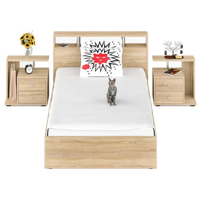 Кровать 1200 Камелия + две тумбы цвет дуб сонома