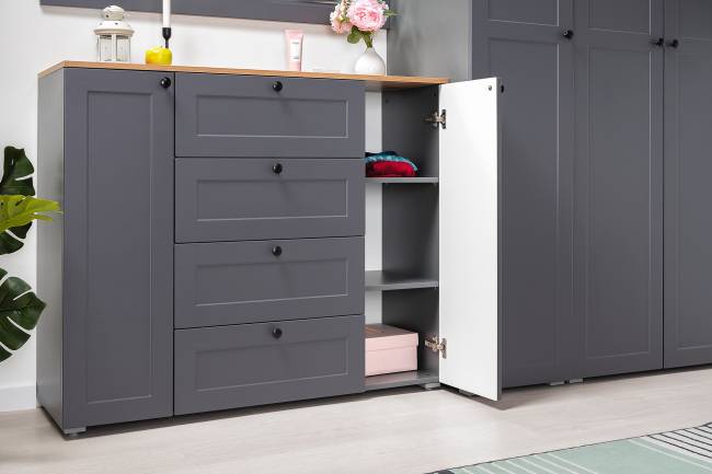 Комод Остин 16.221 цвет серый графит/дуб крафт золотой