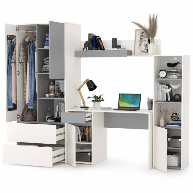 Детская мебельная стенка Торонто № 4 цвет белый шагрень/стальной серый Детская мебельная стенка Торонто № 4 цвет белый шагрень/стальной серый