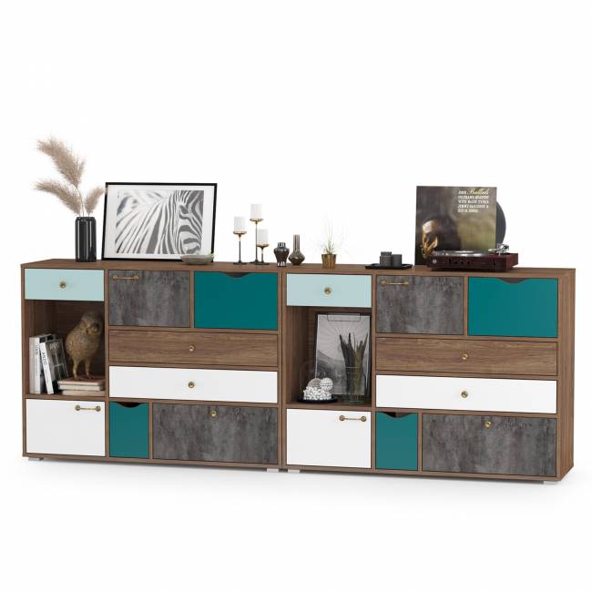 Две тумбы-комода Вайс цвет морское дерево винтаж/камень тёмный/бензин/мята/белый премиум Две тумбы-комода Вайс цвет морское дерево винтаж/камень тёмный/бензин/мята/белый премиум