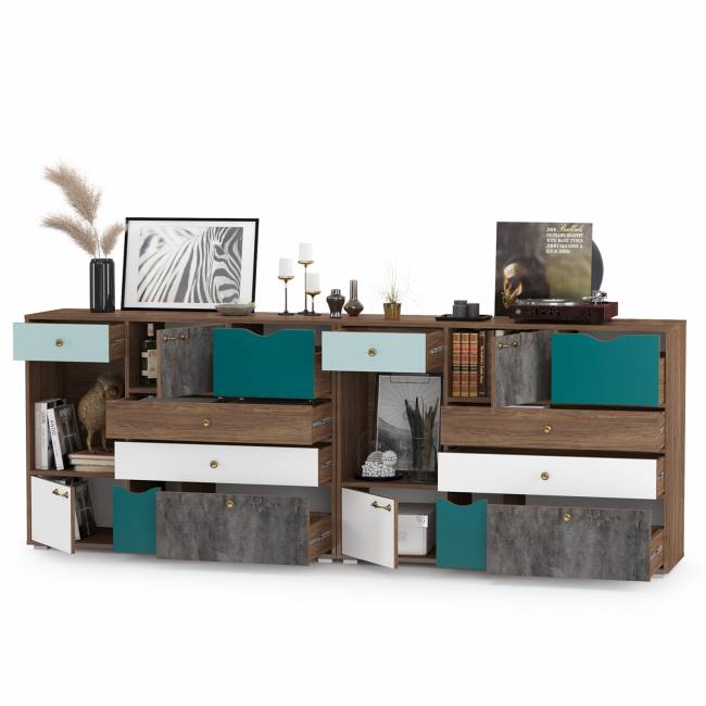 Две тумбы-комода Вайс цвет морское дерево винтаж/камень тёмный/бензин/мята/белый премиум Две тумбы-комода Вайс цвет морское дерево винтаж/камень тёмный/бензин/мята/белый премиум