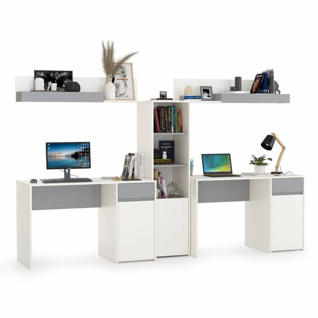 Мебель в детскую для двоих детей Торонто № 16 цвет белый шагрень/стальной серый