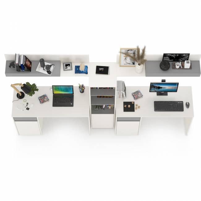 Мебель в детскую для двоих детей Торонто № 16 цвет белый шагрень/стальной серый