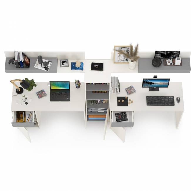 Мебель в детскую для двоих детей Торонто № 16 цвет белый шагрень/стальной серый