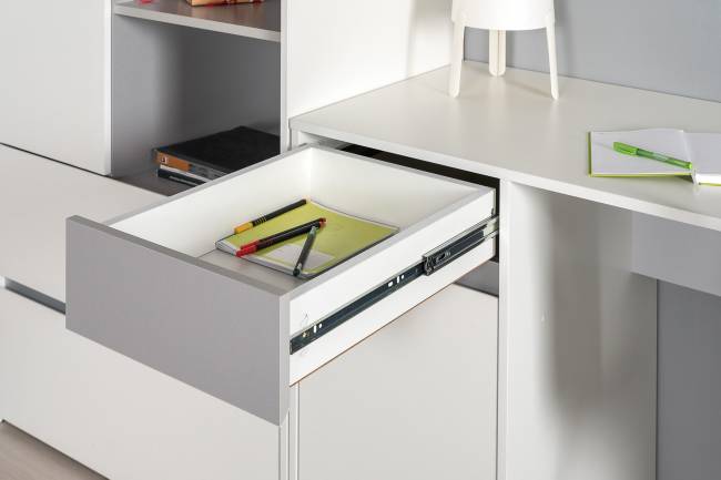 Мебель в детскую для двоих детей Торонто № 16 цвет белый шагрень/стальной серый