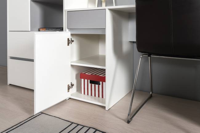 Мебель в детскую для двоих детей Торонто № 16 цвет белый шагрень/стальной серый