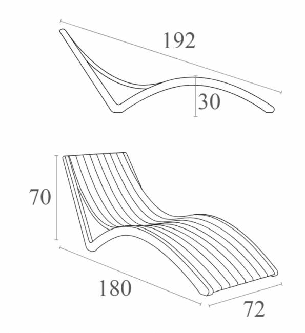 Шезлонг-лежак пластиковый Slim темно-серый 1800х720х700 мм