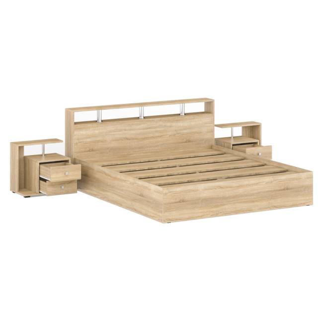 Кровать 1800 Камелия + две тумбы цвет дуб сонома