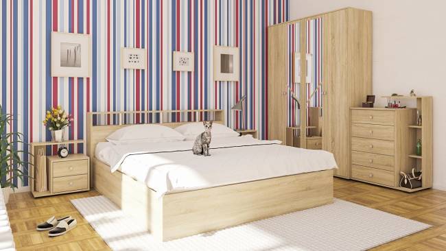 Кровать 1800 Камелия + две тумбы цвет дуб сонома