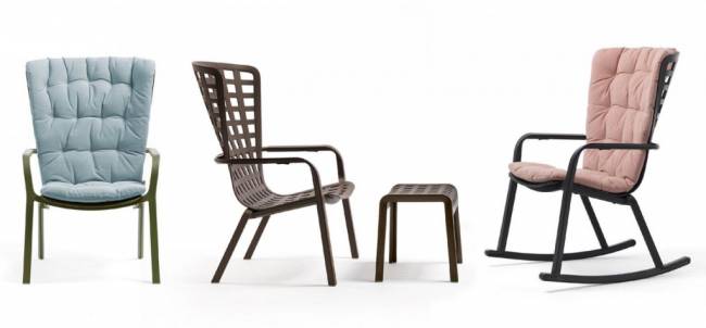 Кресло-качалка пластиковое с подушкой Folio антрацит, розовый 720х810-925х1190-1125 мм