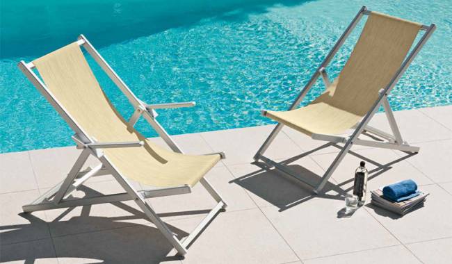 Кресло-шезлонг текстиленовое складное Sdraio серебристый, бежевый 590х1050х1090 мм