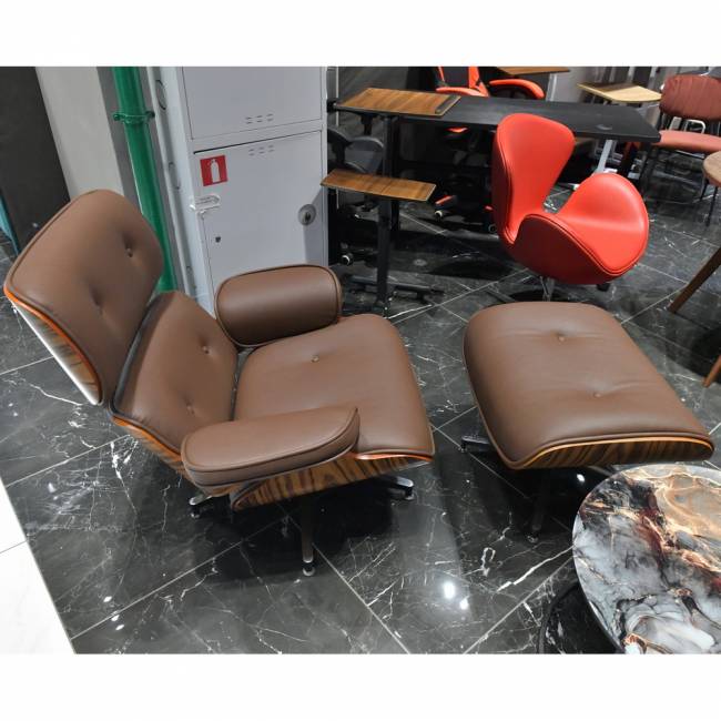 Кресло EAMES LOUNGE CHAIR и оттоманка EAMES LOUNGE CHAIR коричневые Кресло EAMES LOUNGE CHAIR и оттоманка EAMES LOUNGE CHAIR коричневые