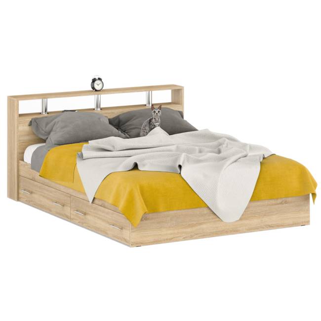 Кровать с ящиками 1600 Камелия + две тумбы цвет дуб сонома