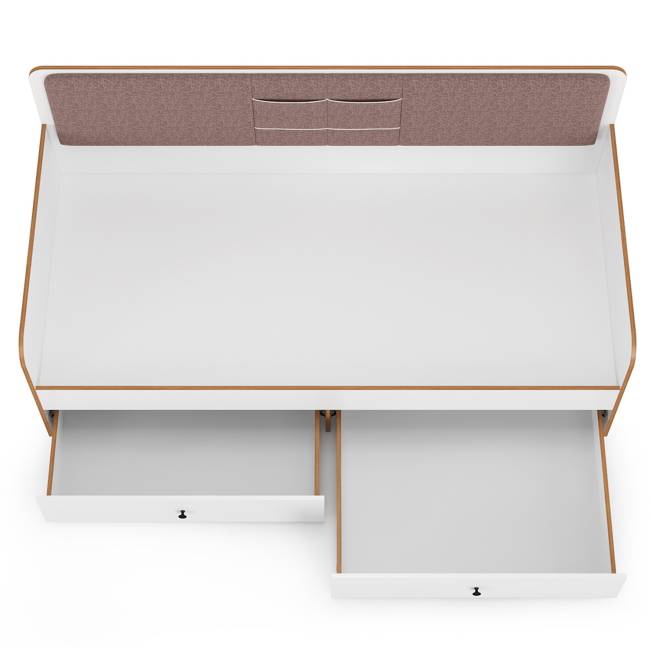 Кровать с ящиками Вуди 11.02 цвет белый премиум/дуб крафт золотой/саванна латте