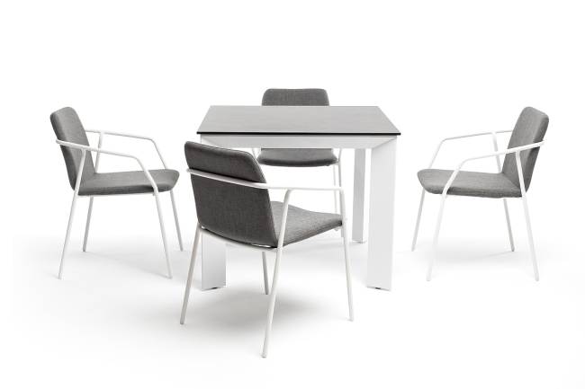 "Венето" обеденная группа на 4 персоны со стульями "Марокко", каркас белый, роуп серый