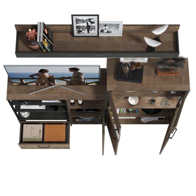 Комод с витриной с подсветкой и комод с дверкой и ящиком Трувор цвет дуб гранж песочный/интра