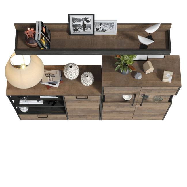 Комод с витриной с подсветкой и комод с дверкой и ящиком Трувор цвет дуб гранж песочный/интра