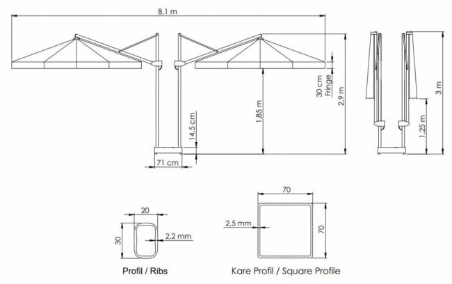 Зонт профессиональный двухкупольный Ø3.5х8.1 м Banana Plus Double Ø3500х8100 мм Зонт профессиональный двухкупольный Ø3.5х8.1 м Banana Plus Double Ø3500х8100 мм